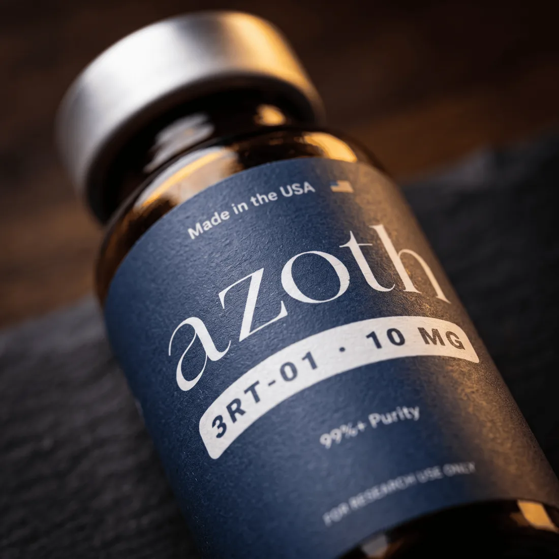 Azoth research peptide vial, close detail